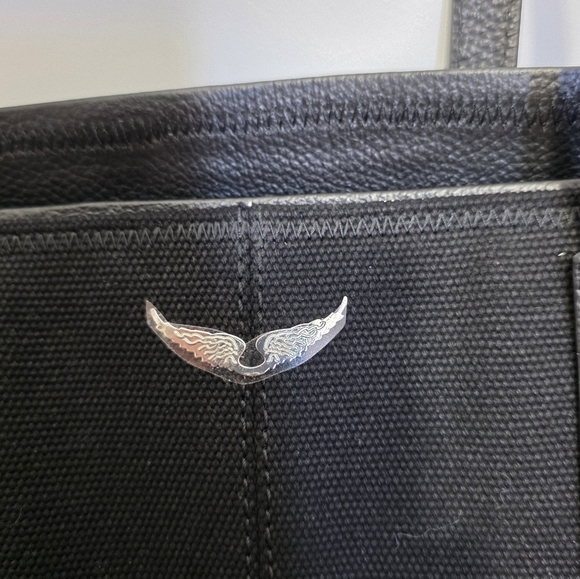 NEW Zadig & Voltaire Mink Wings Canvas Leather Black Tote Bag Purse - Picture 8 of 10